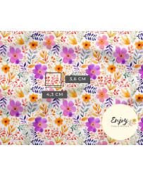 Tissu Bouquet Fleuri Fleurs et Feuillages Jaune & Mauve