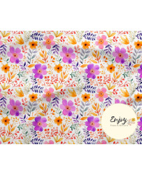 Tissu Bouquet Fleuri Fleurs et Feuillages Jaune & Mauve