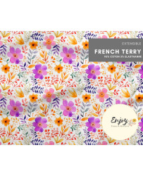 Tissu Bouquet Fleuri Fleurs et Feuillages Jaune & Mauve