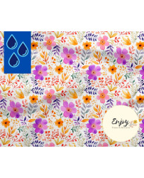 Tissu Bouquet Fleuri Fleurs et Feuillages Jaune & Mauve