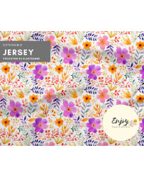 Tissu Bouquet Fleuri Fleurs et Feuillages Jaune & Mauve