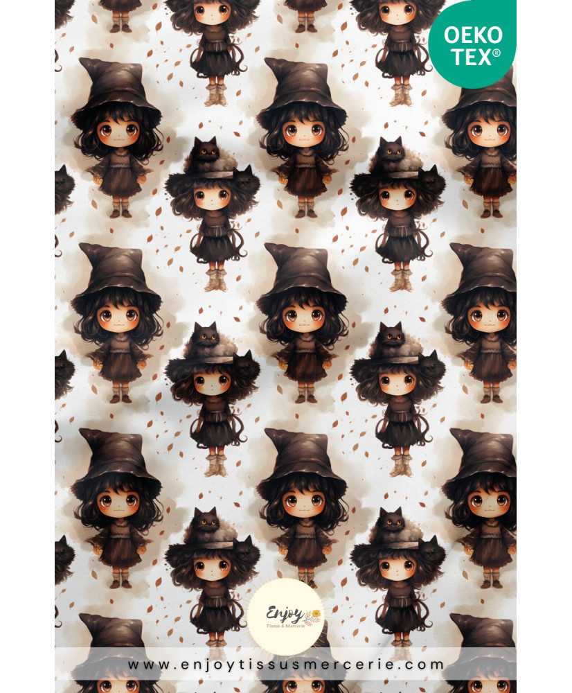Tissu Halloween Sorcières & Chats Noirs