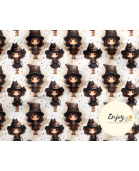 Tissu Halloween Sorcières & Chats Noirs