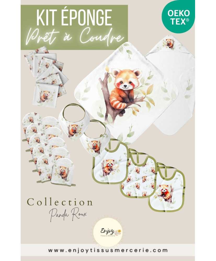 Kit de Bain Tissu Eponge Bébé | Panda Roux