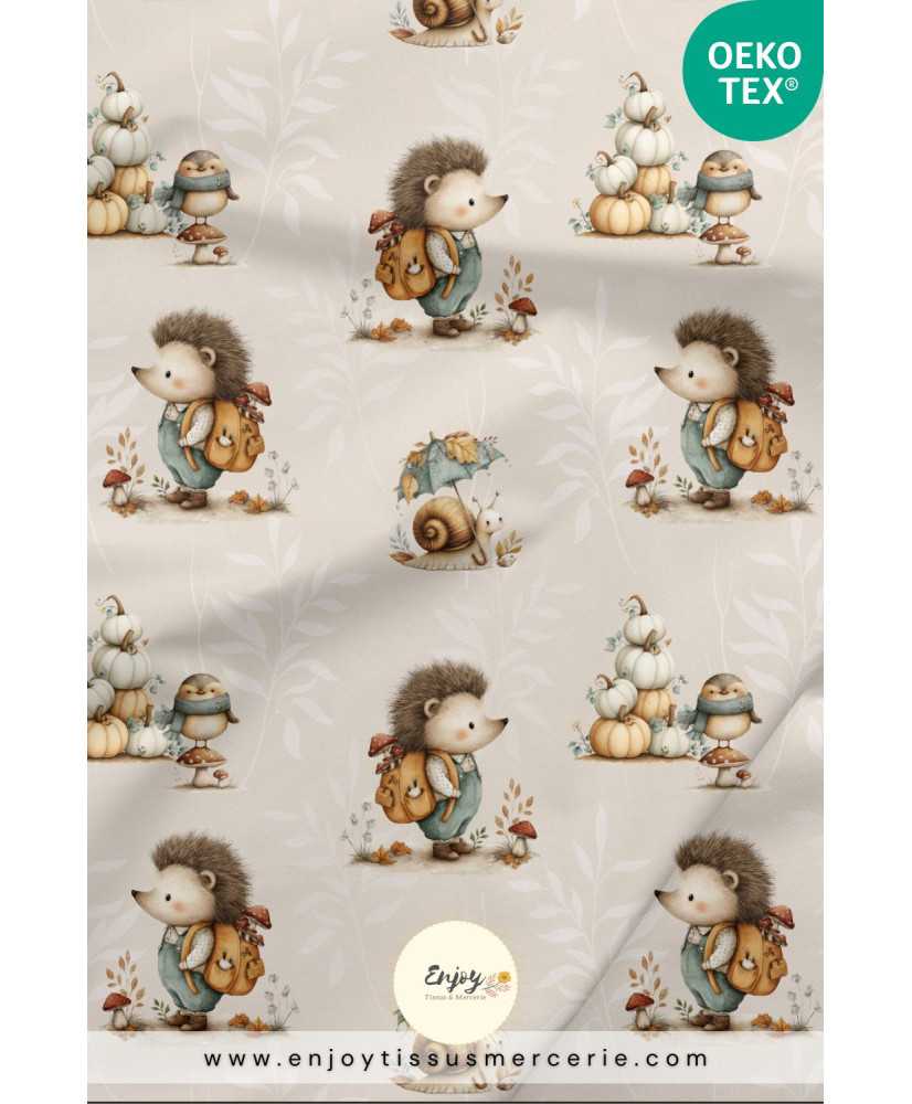 Tissu Hérissons & Cie Animaux de la Forêt Automne