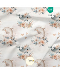Tissu Dauphins Boho Animaux Marins Beige