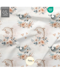 Tissu Dauphins Boho Animaux Marins Beige