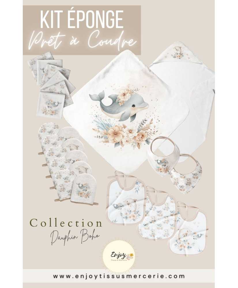 Kit de Bain Tissu Eponge Bébé | Dauphin Boho
