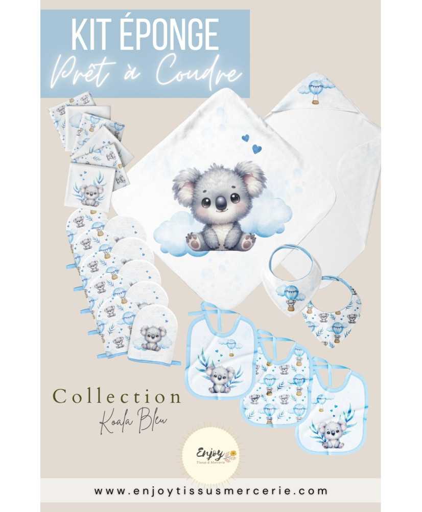 Kit de Bain Tissu Eponge Bébé | Koala Bleu