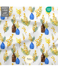 Tissu Mimosa Méditerranéen Feuillages et Fleurs
