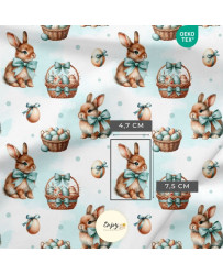 Tissu Petits Lapins de Pâques bleu vert