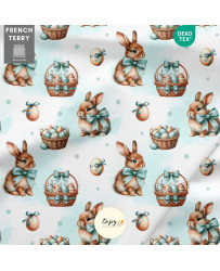 Tissu Petits Lapins de Pâques bleu vert