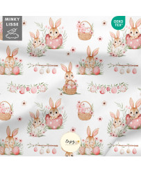 Tissu La Chasse aux Œufs Petits Lapins Roses Pâques