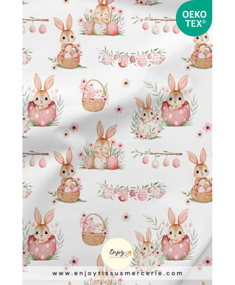 copy of Tissu Lapin & Fleurs Roses du Jardin